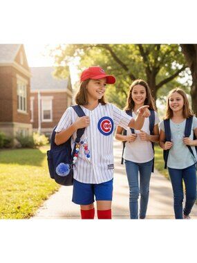 Chicago Cubs Baseball Keychain With Beads Pom-Pom & Tassel Charm - Red White & B